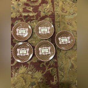 Tris Retro Inspired Lot of 5 Brown & Pink Polka Dot Patterned “Chocolate” Plates